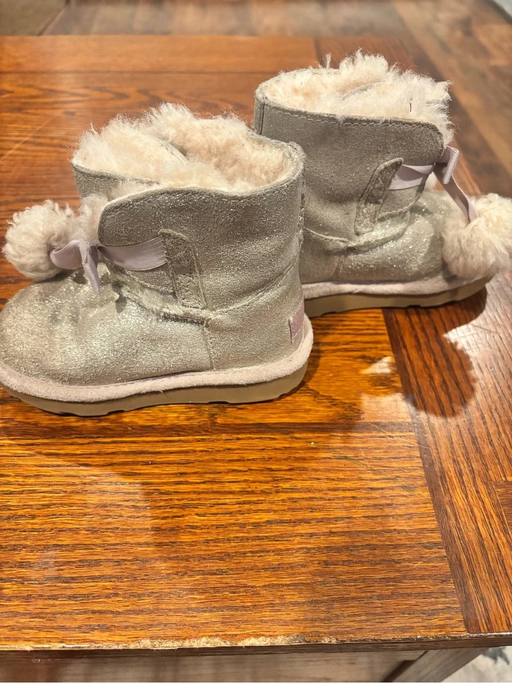 Uggs Toddler Beige Faux-Fur Pom Booties - Kids Accessories